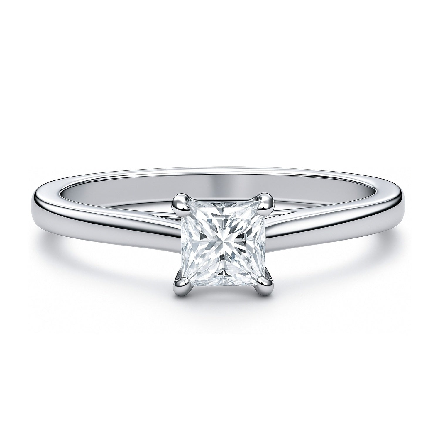 Solitaire 0.4ct Princess CZ Ring in Sterling Silver, 1 of 8