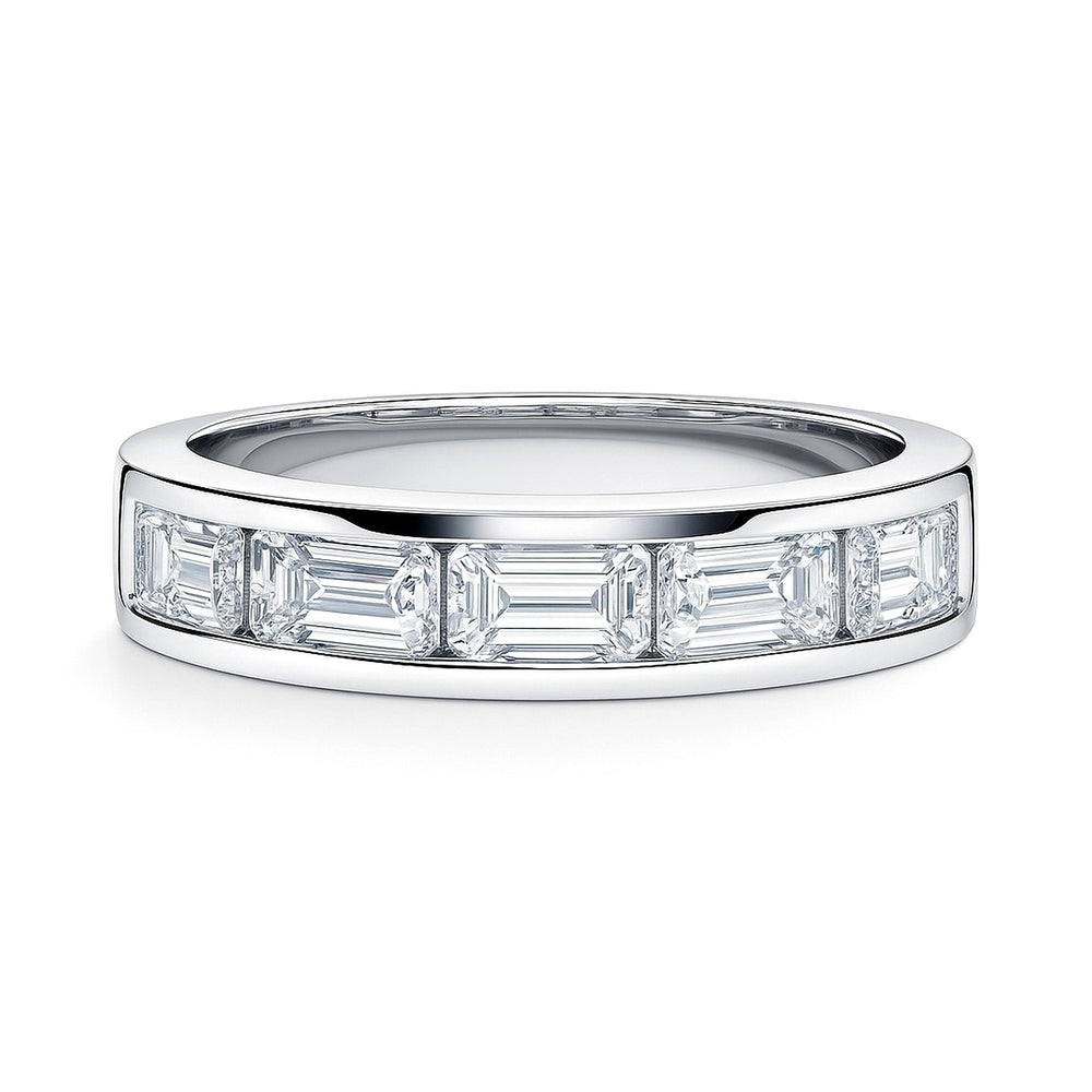 5-Stone Channel Emerald Cut CZ Eternity Ring in Sterling Silver