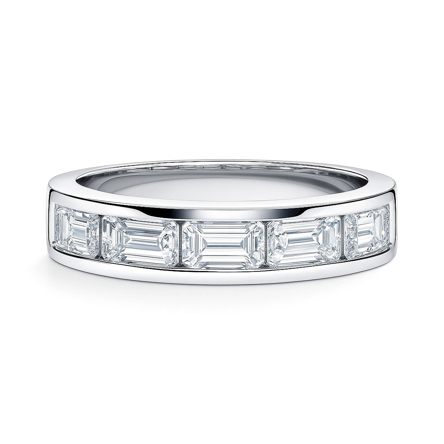 5-Stone Channel Emerald Cut CZ Eternity Ring in Sterling Silver, 1 of 9