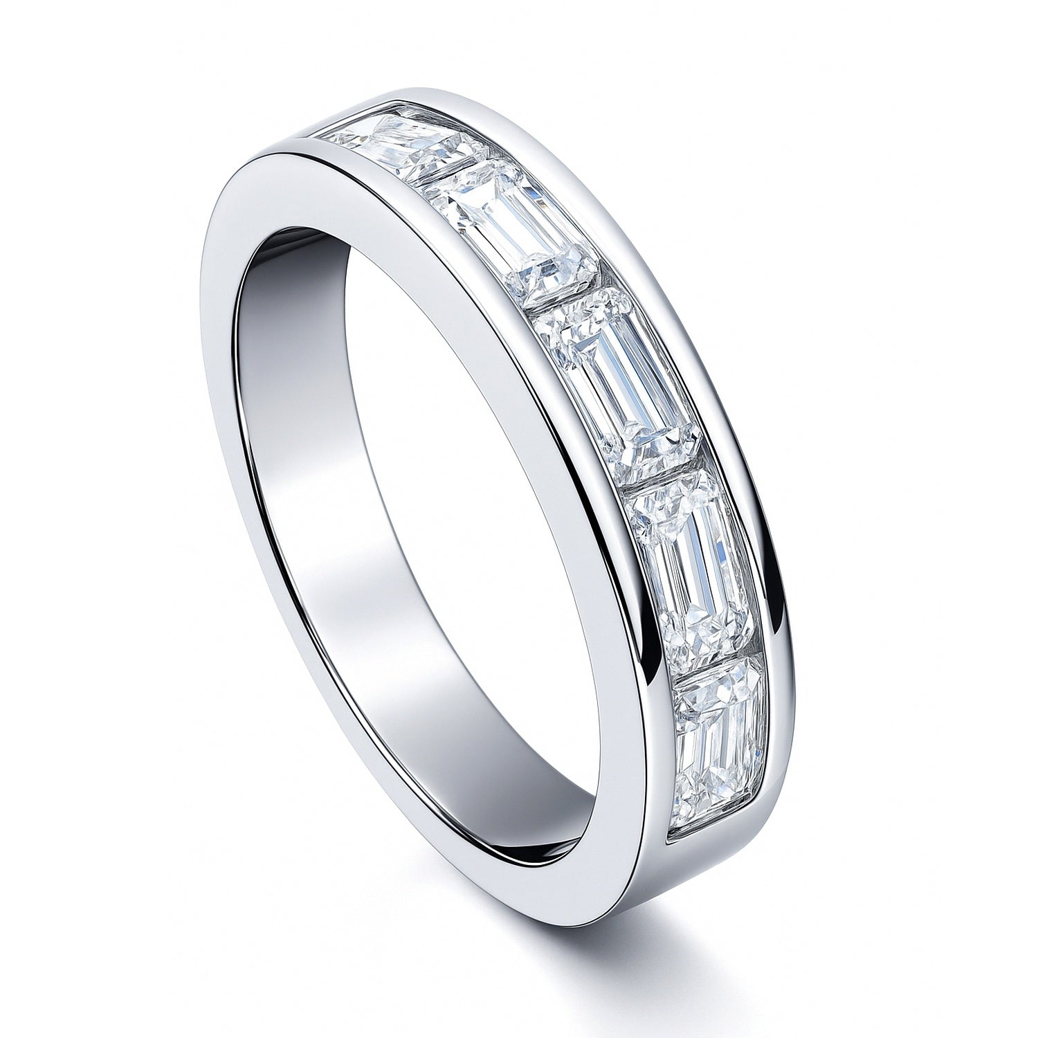 5-Stone Channel Emerald Cut CZ Eternity Ring in Sterling Silver, 4 of 9