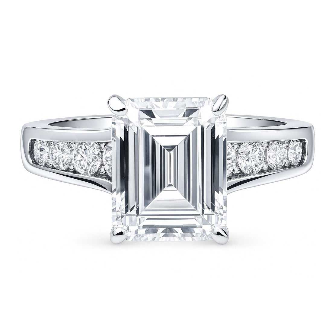 Solitaire 3.8ct Emerald Cut CZ Ring in Sterling Silver