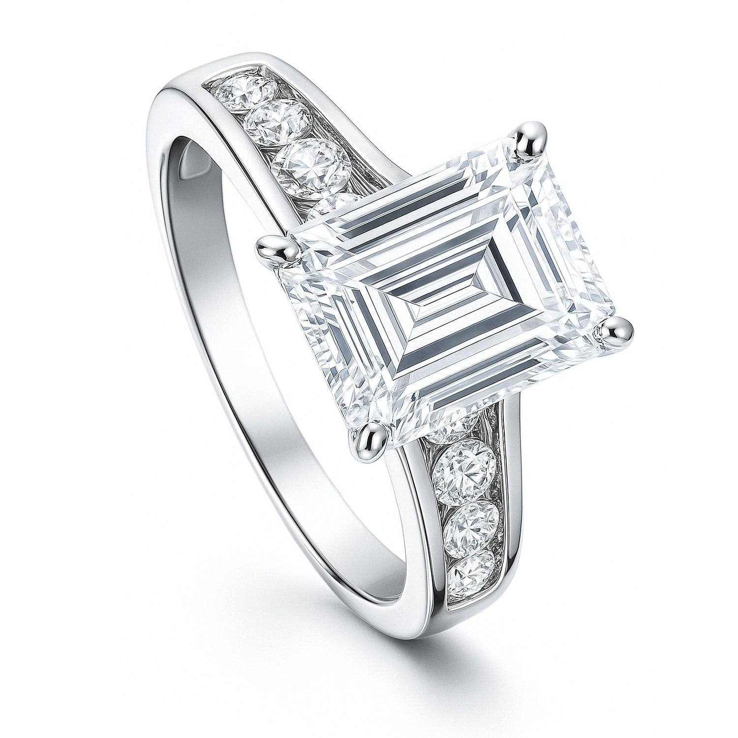 Solitaire 3.8ct Emerald Cut CZ Ring in Sterling Silver, 4 of 9
