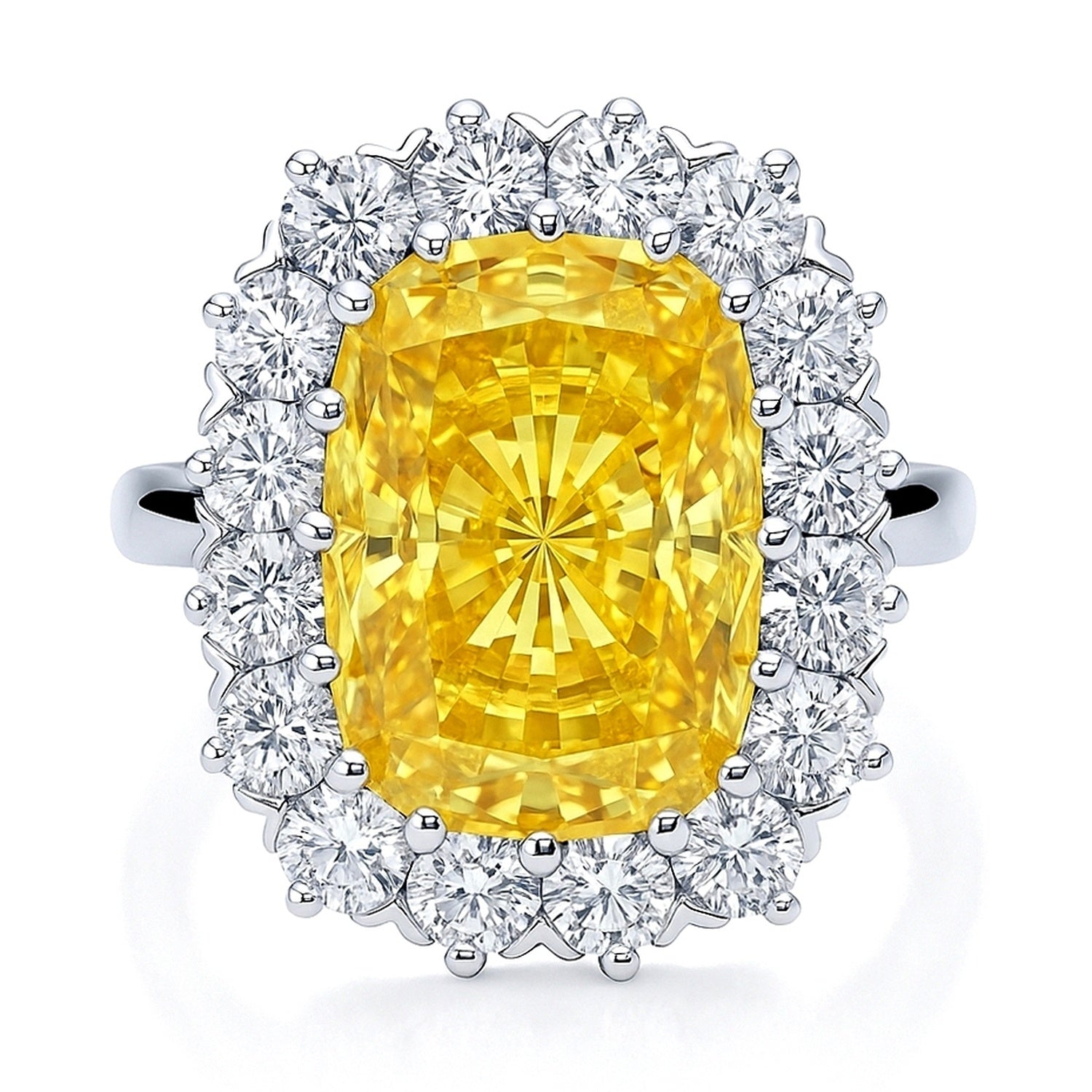 Halo Yellow Cushion CZ Ring in Sterling Silver, 1 of 10