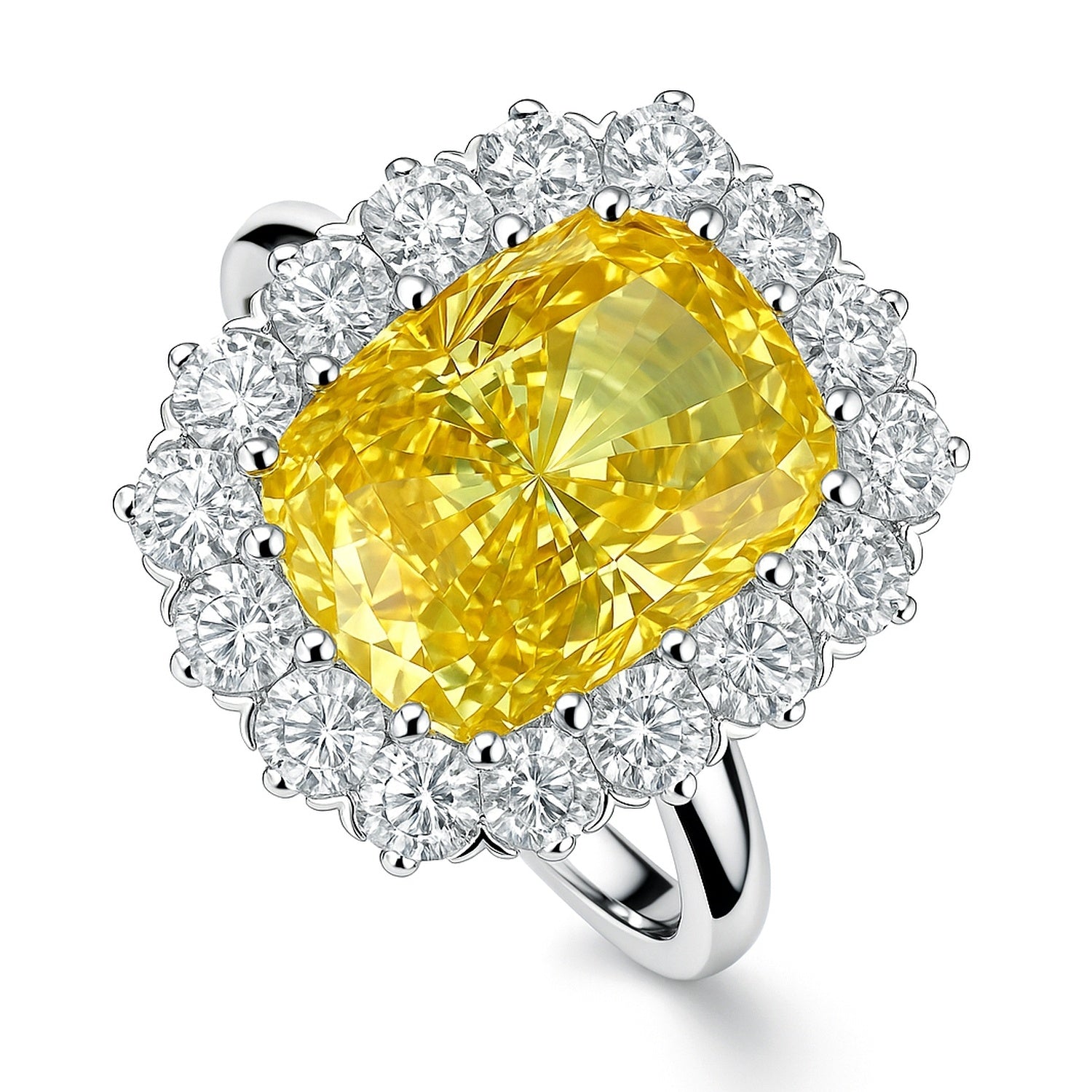 Halo Yellow Cushion CZ Ring in Sterling Silver, 4 of 10
