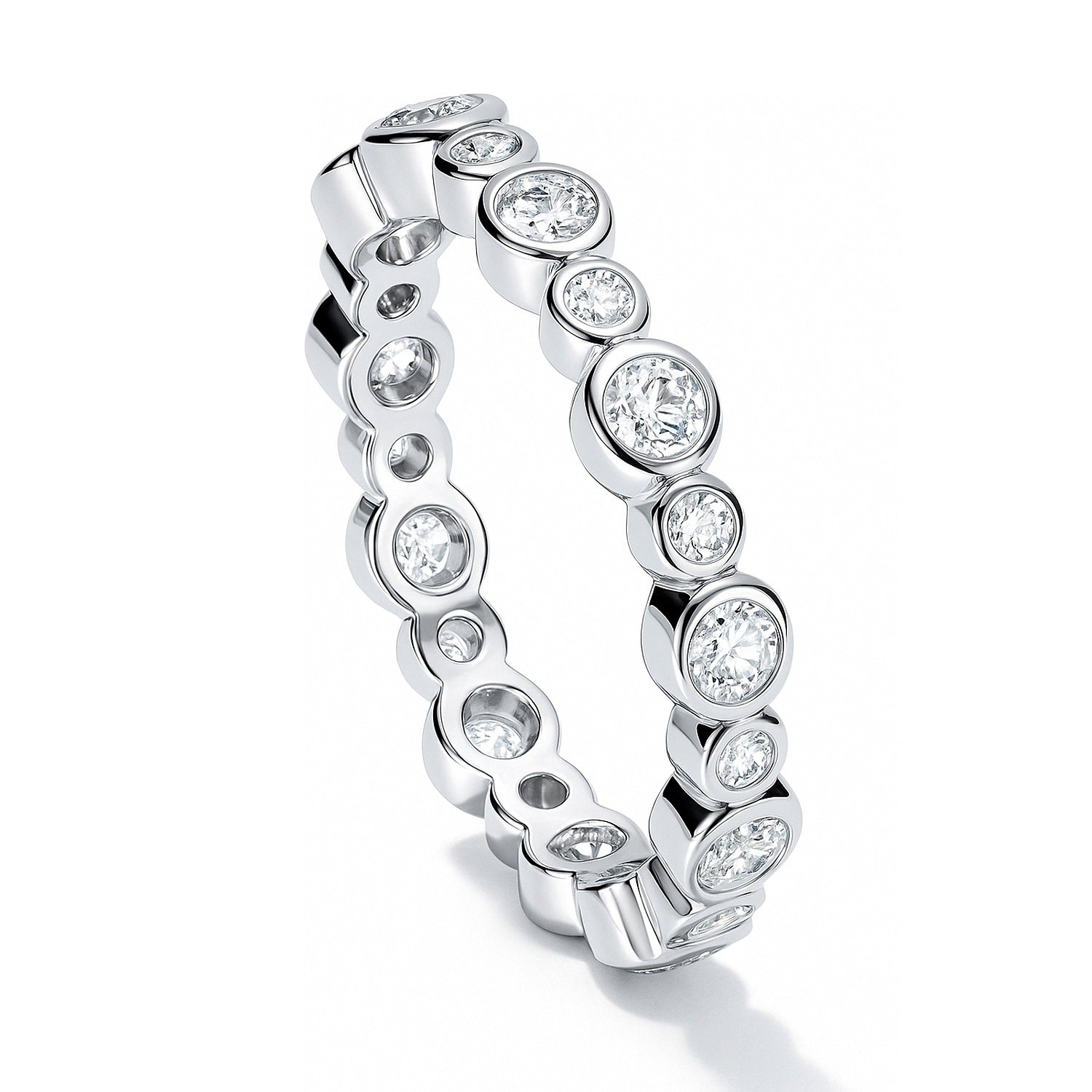 Sterling Silver Bubble Bezel Cubic Zirconia CZ Eternity Ring