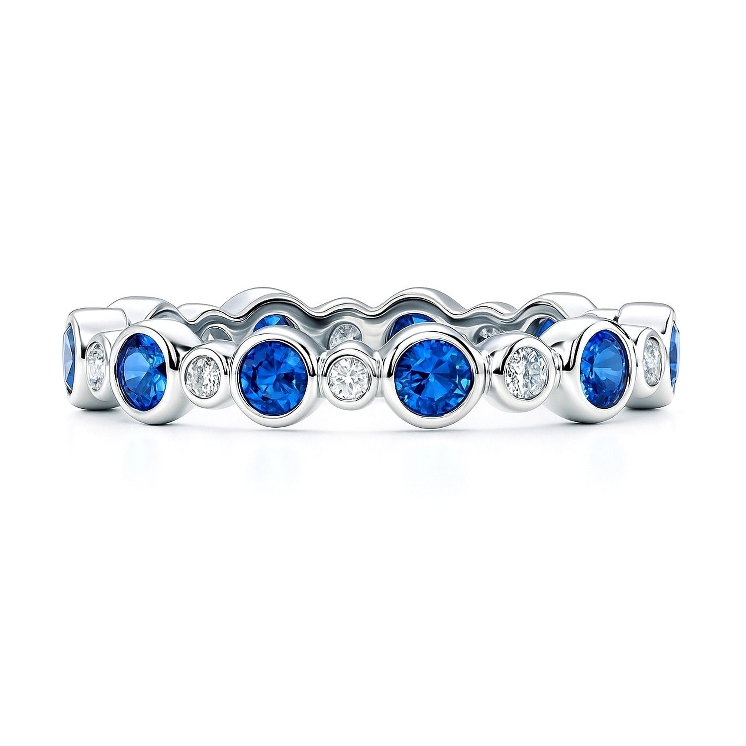 Bubble Sapphire-Blue Bezel CZ Eternity Ring in Sterling Silver, 1 of 10