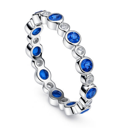 Bubble Sapphire-Blue Bezel CZ Eternity Ring in Sterling Silver
