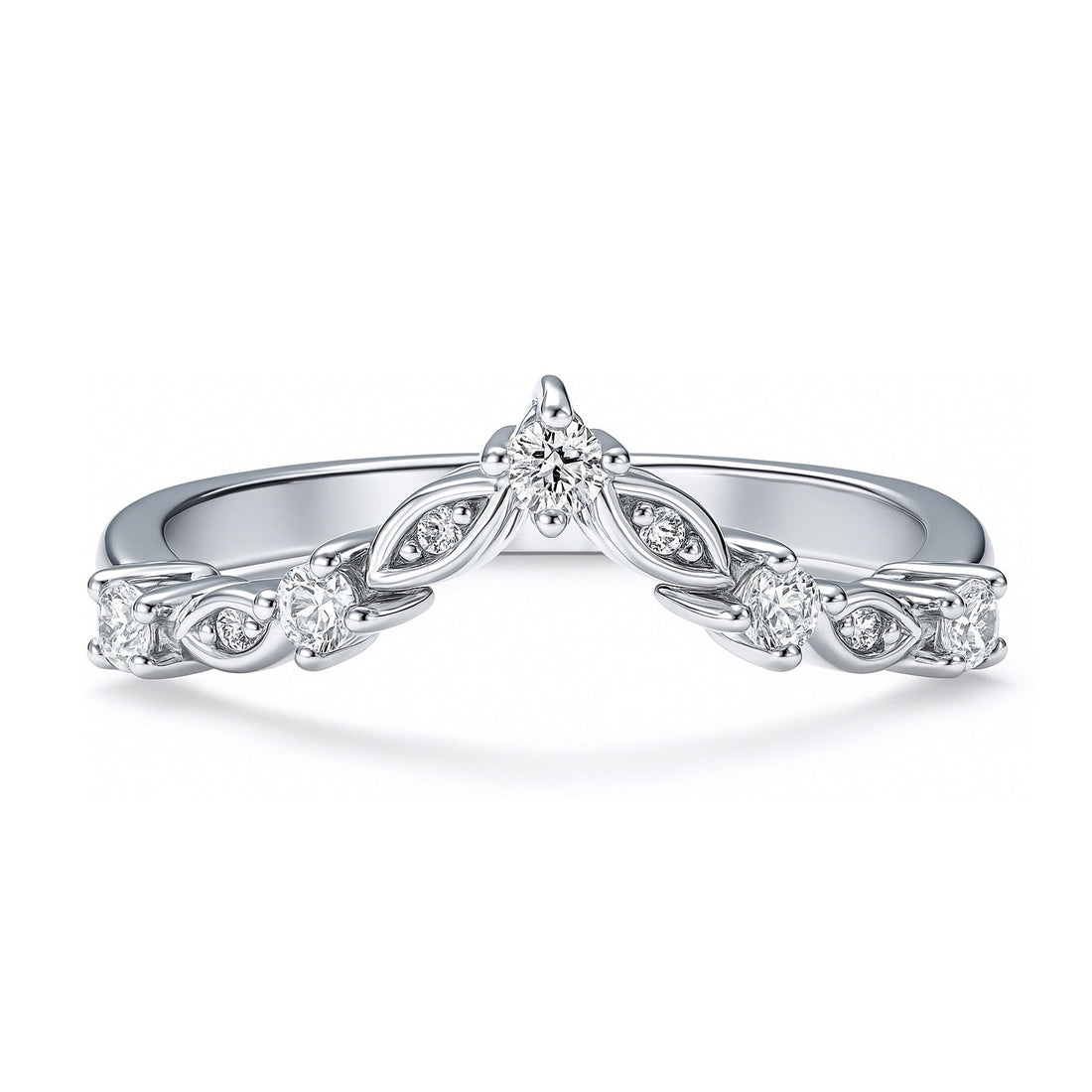 Wishbone Chevron Art Deco V Shaped CZ Band in Sterling Silver