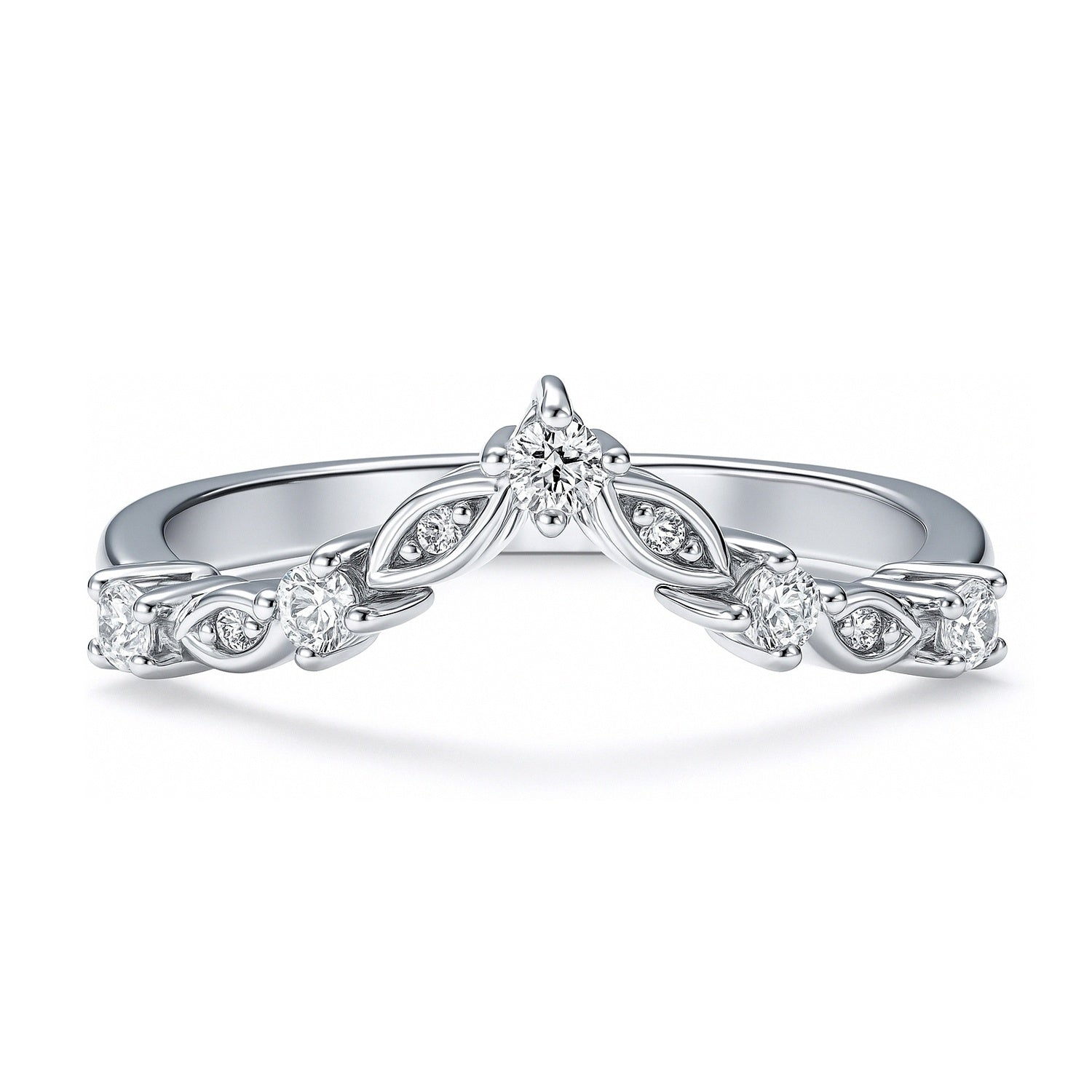 Wishbone Chevron Art Deco V Shaped CZ Band in Sterling Silver, 1 of 8