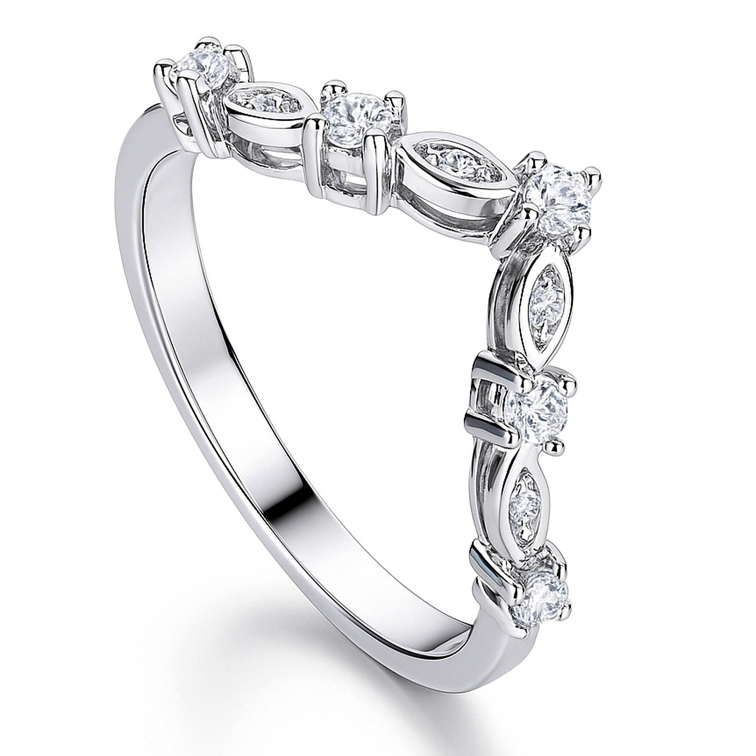 Wishbone Chevron Art Deco V Shaped CZ Band in Sterling Silver, 4 of 8