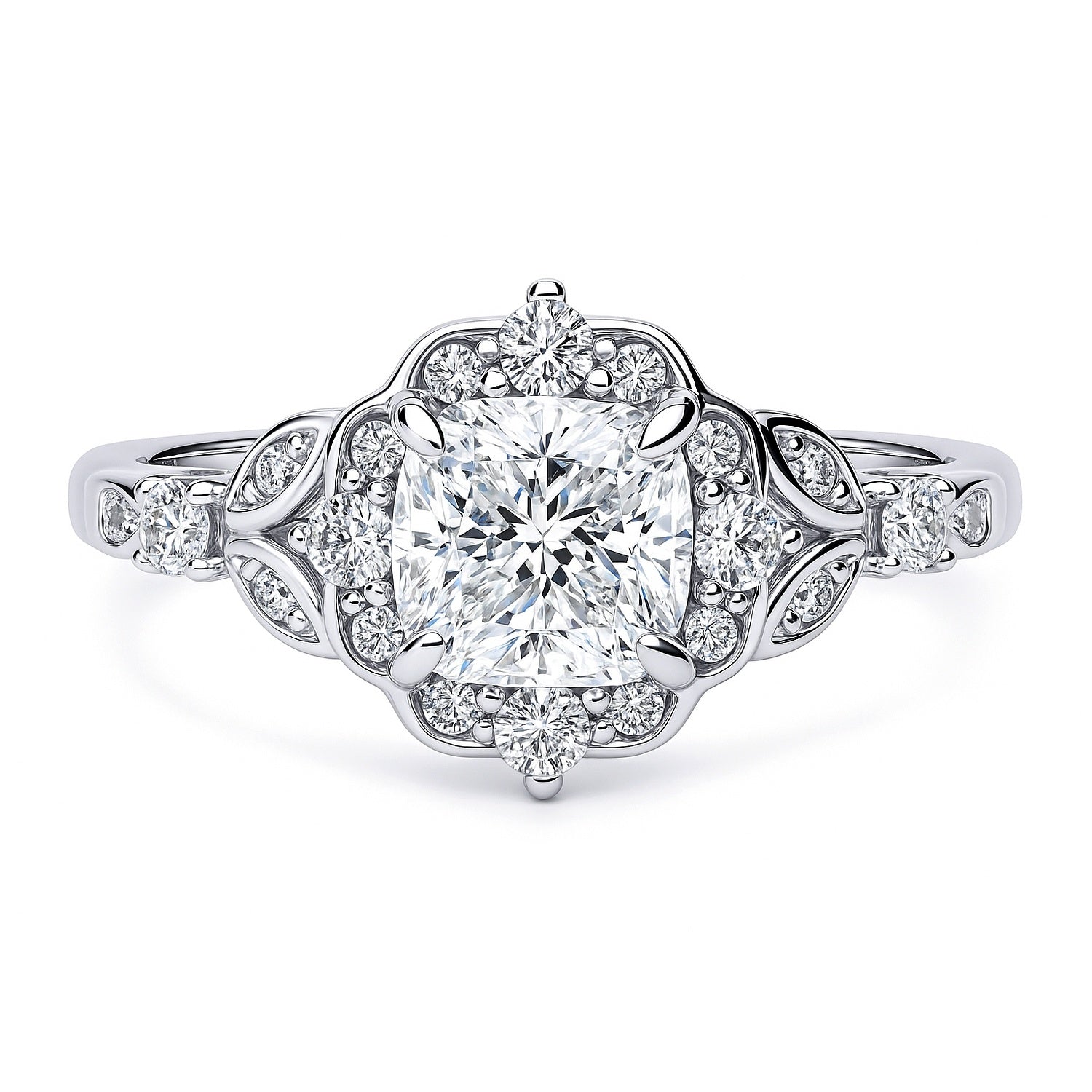 Halo Art Deco Cushion CZ Ring in Sterling Silver, 1 of 10