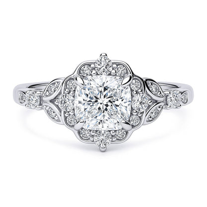 Halo Art Deco Cushion CZ Ring in Sterling Silver