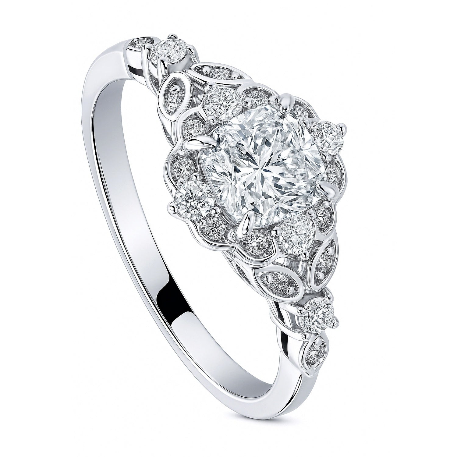 Halo Art Deco Cushion CZ Ring in Sterling Silver