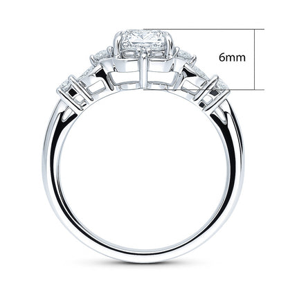 Halo Art Deco Cushion CZ Ring in Sterling Silver