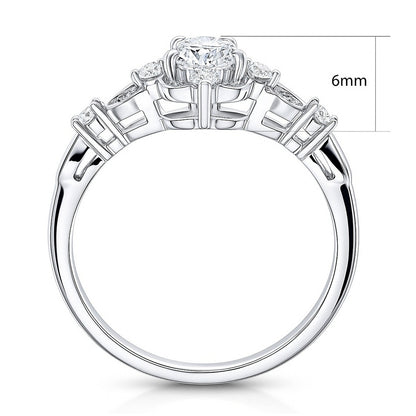 Halo Art Deco Pear CZ Ring in Sterling Silver
