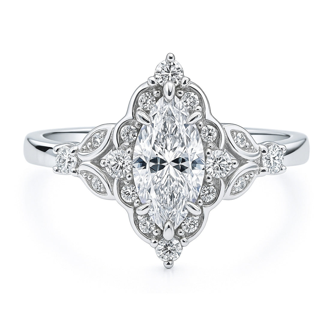 Halo Art Deco Marquise CZ Ring in Sterling Silver