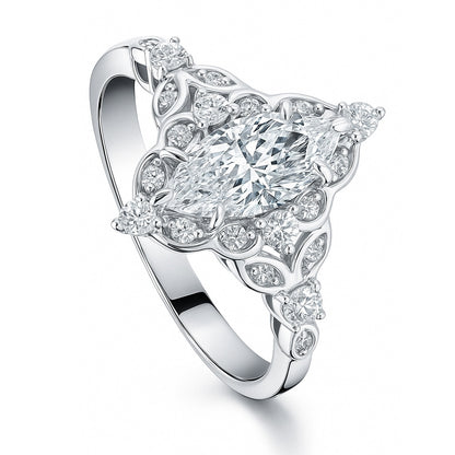 Halo Art Deco Marquise CZ Ring in Sterling Silver