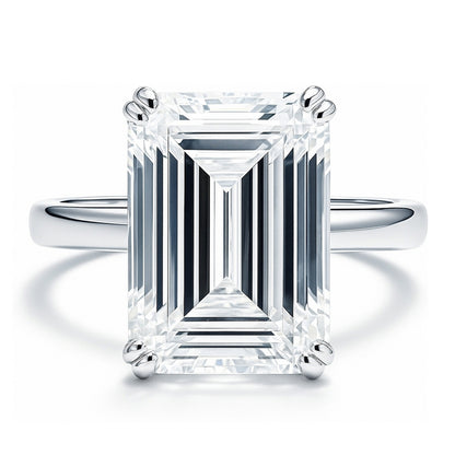 Solitaire 8.5ct Emerald Cut CZ Ring in Sterling Silver