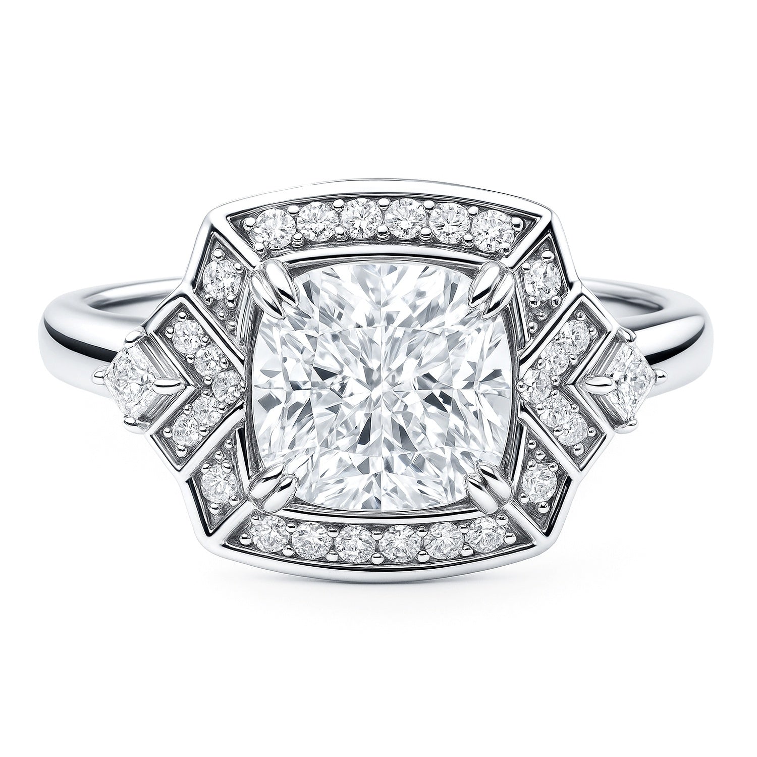 Halo Arrow Art Deco Cushion CZ Ring in Sterling Silver, 1 of 8