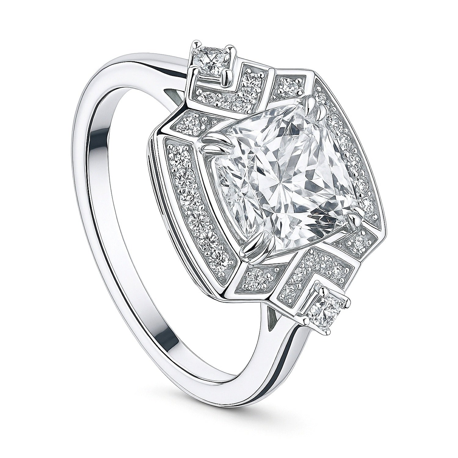 Halo Arrow Art Deco Cushion CZ Ring in Sterling Silver, 4 of 8
