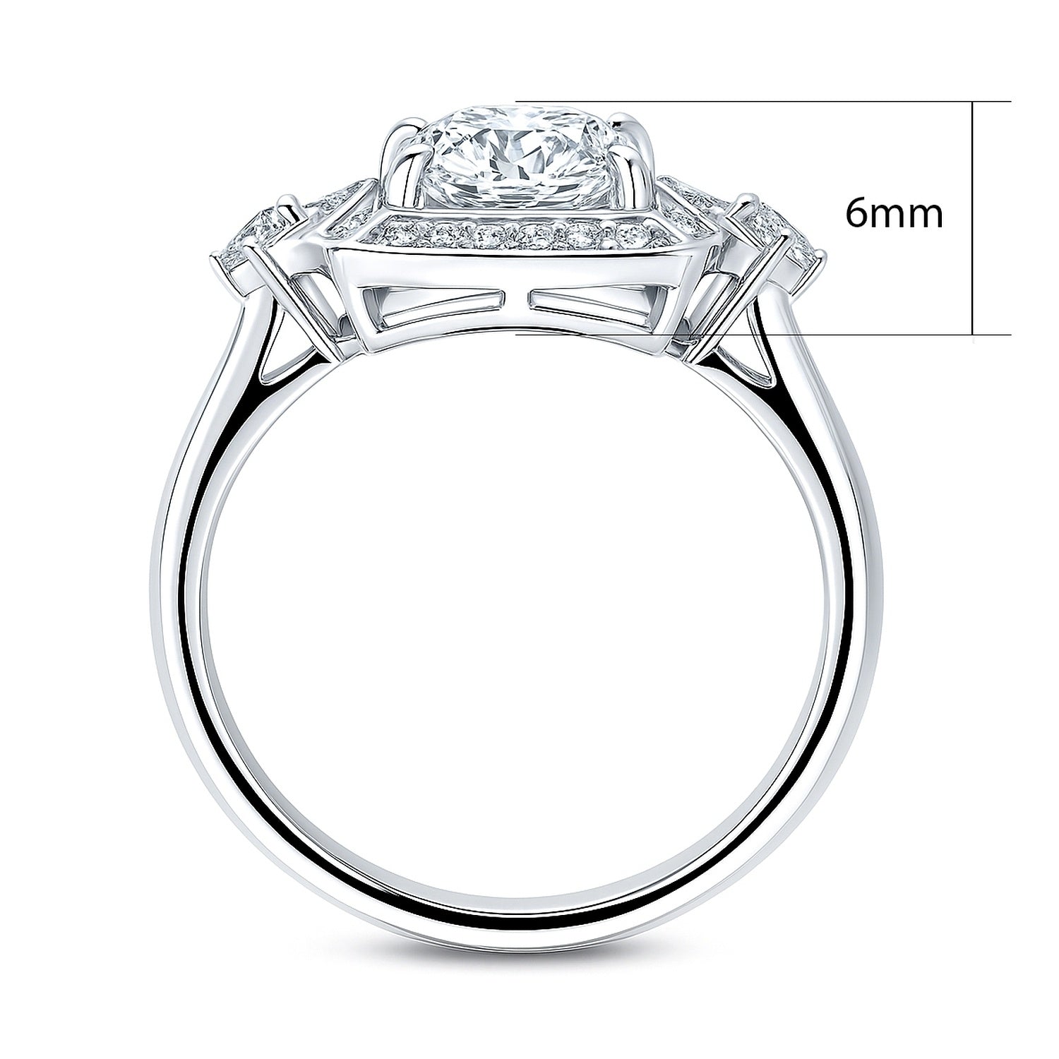 Halo Arrow Art Deco Cushion CZ Ring in Sterling Silver