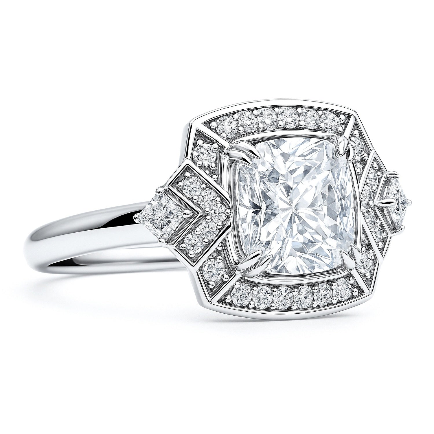Halo Arrow Art Deco Cushion CZ Ring in Sterling Silver, 7 of 8
