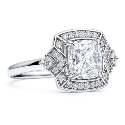 Halo Arrow Art Deco Cushion CZ Ring in Sterling Silver