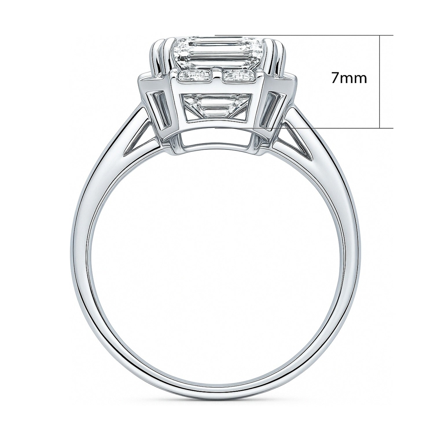 Halo Art Deco Emerald Cut CZ Ring in Sterling Silver, 8 of 10