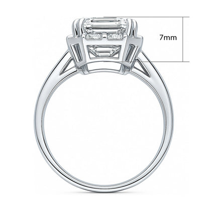 Halo Art Deco Emerald Cut CZ Ring in Sterling Silver