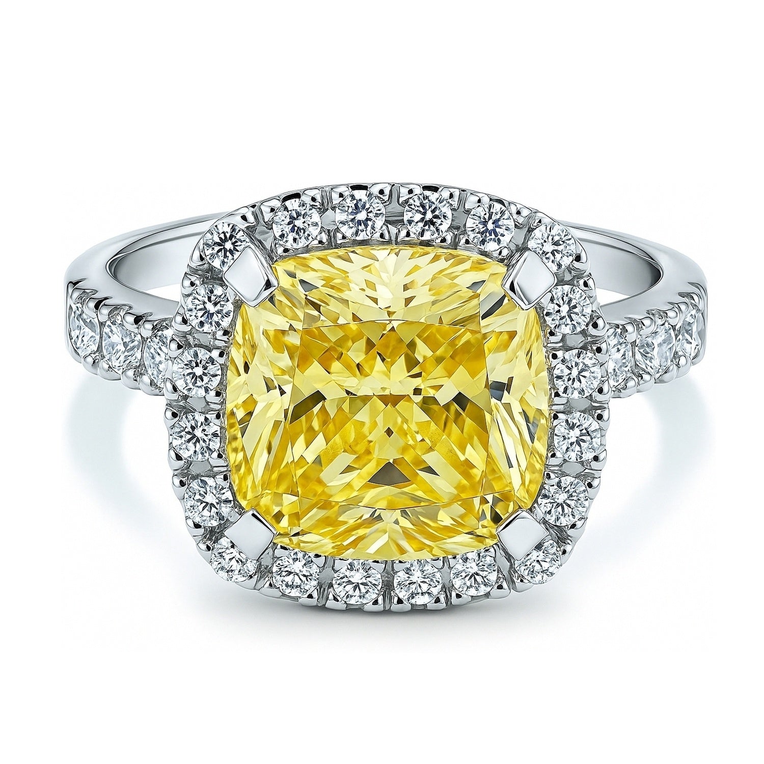 Halo Canary Yellow Cushion CZ Ring in Sterling Silver, 1 of 15