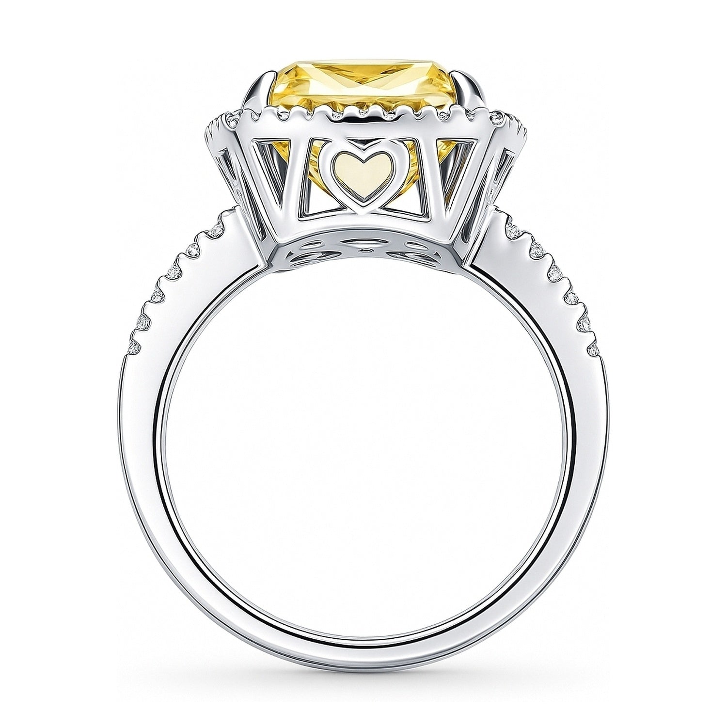 Halo Canary Yellow Cushion CZ Ring in Sterling Silver