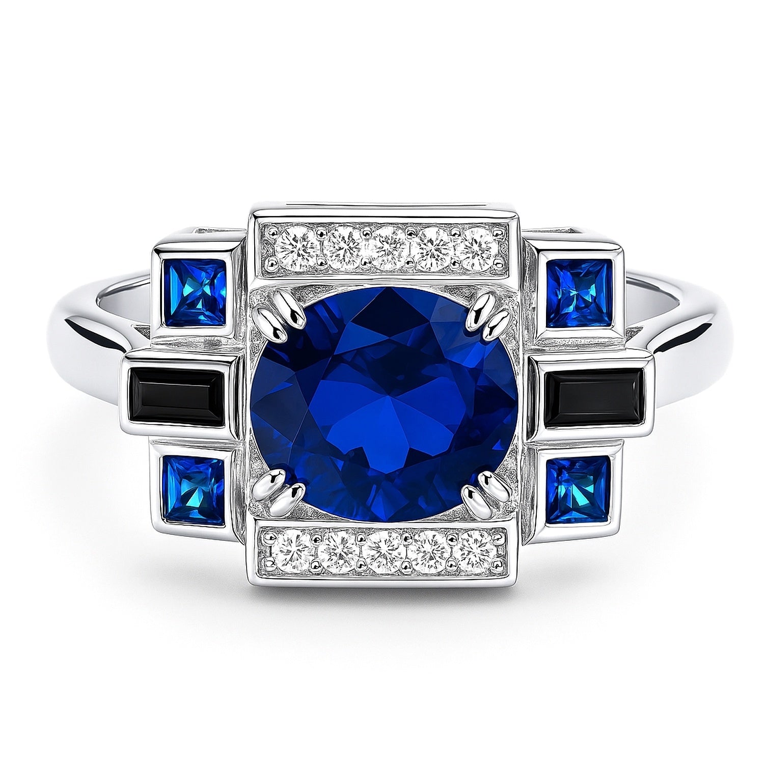 Art Deco Sapphire-Blue CZ Ring in Sterling Silver, 1 of 13