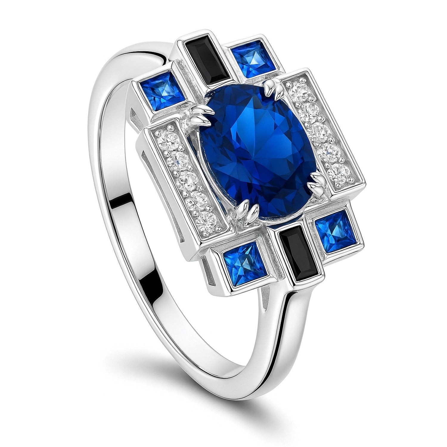 Art Deco Sapphire-Blue CZ Ring in Sterling Silver, 4 of 13