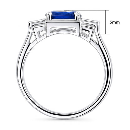 Art Deco Sapphire-Blue CZ Ring in Sterling Silver