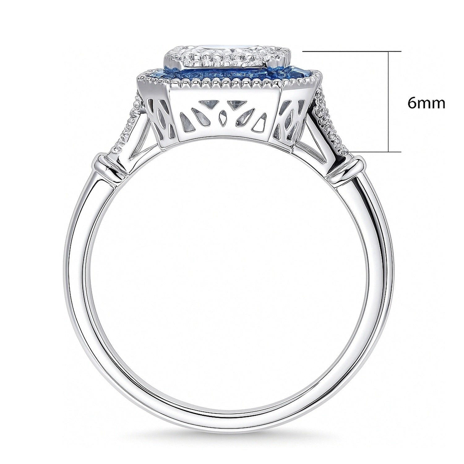 Halo Art Deco Milgrain Princess CZ Ring in Sterling Silver