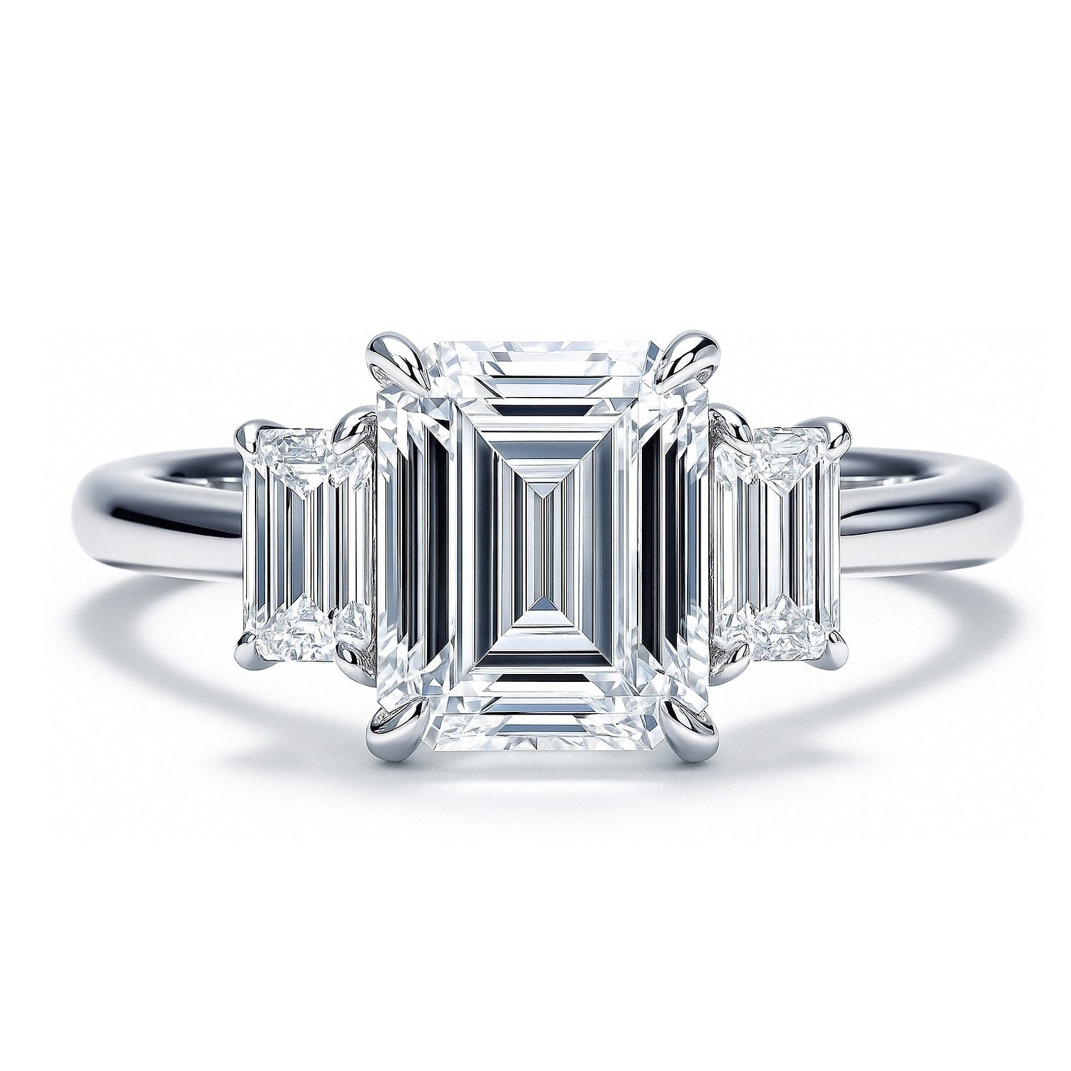 3-Stone 2.1ct Emerald Cut CZ Ring in Sterling Silver, 1 of 9