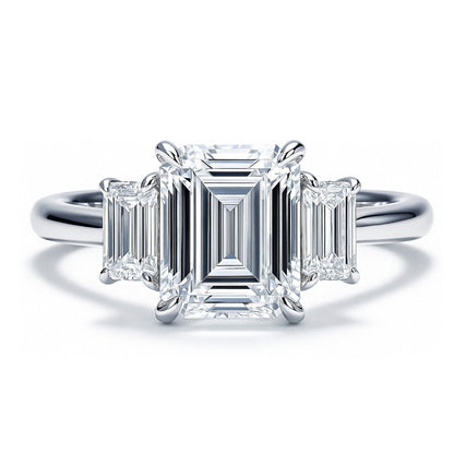 3-Stone 2.1ct Emerald Cut CZ Ring in Sterling Silver