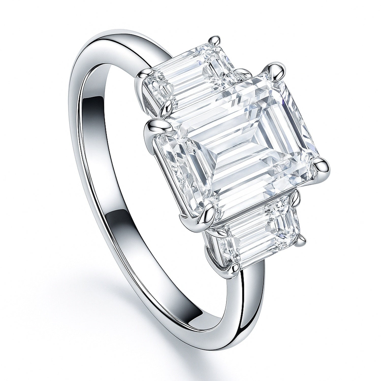 3-Stone 2.1ct Emerald Cut CZ Ring in Sterling Silver, 4 of 9