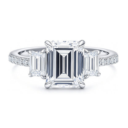 3-Stone 2.1ct Emerald Cut CZ Ring in Sterling Silver