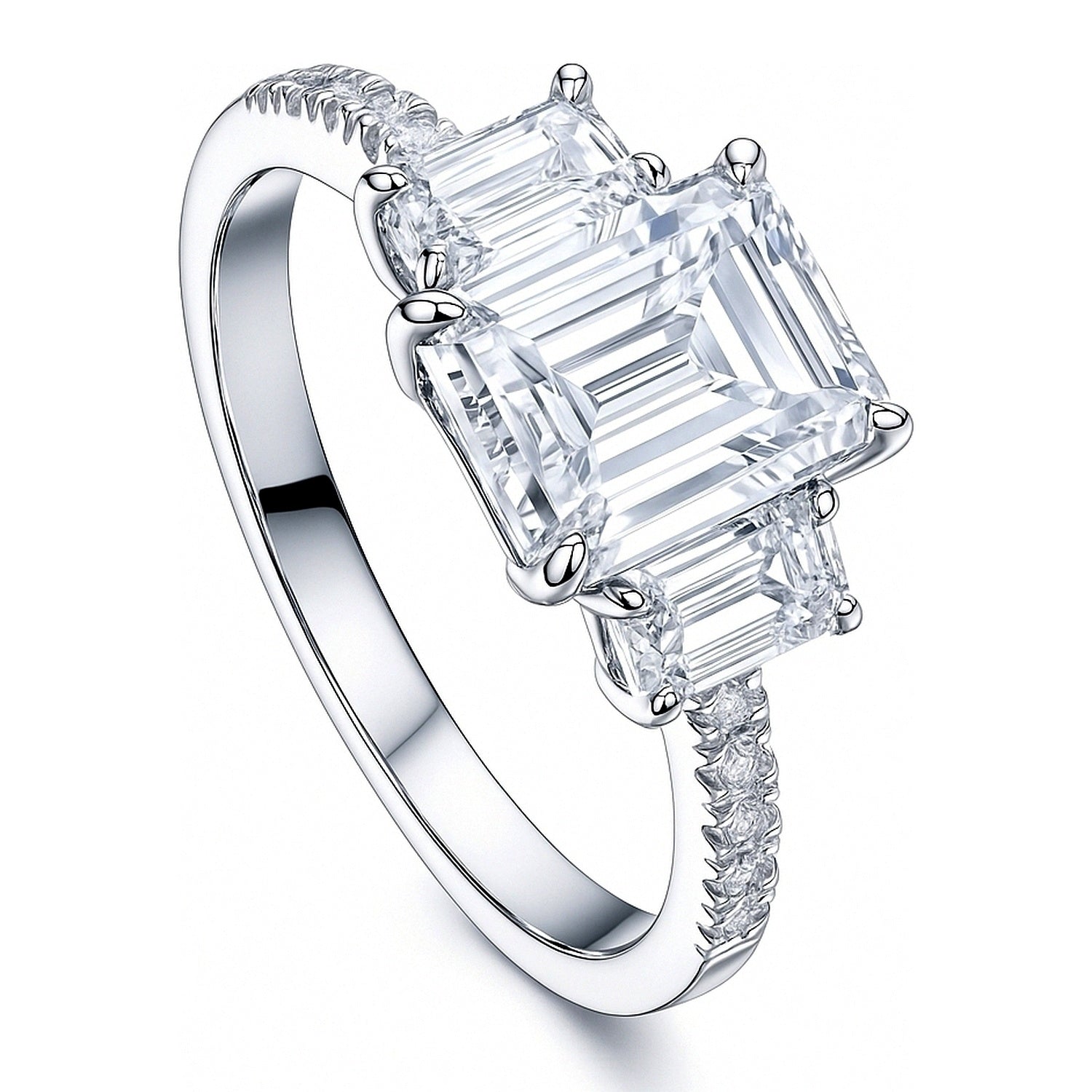 3-Stone 2.1ct Emerald Cut CZ Ring in Sterling Silver