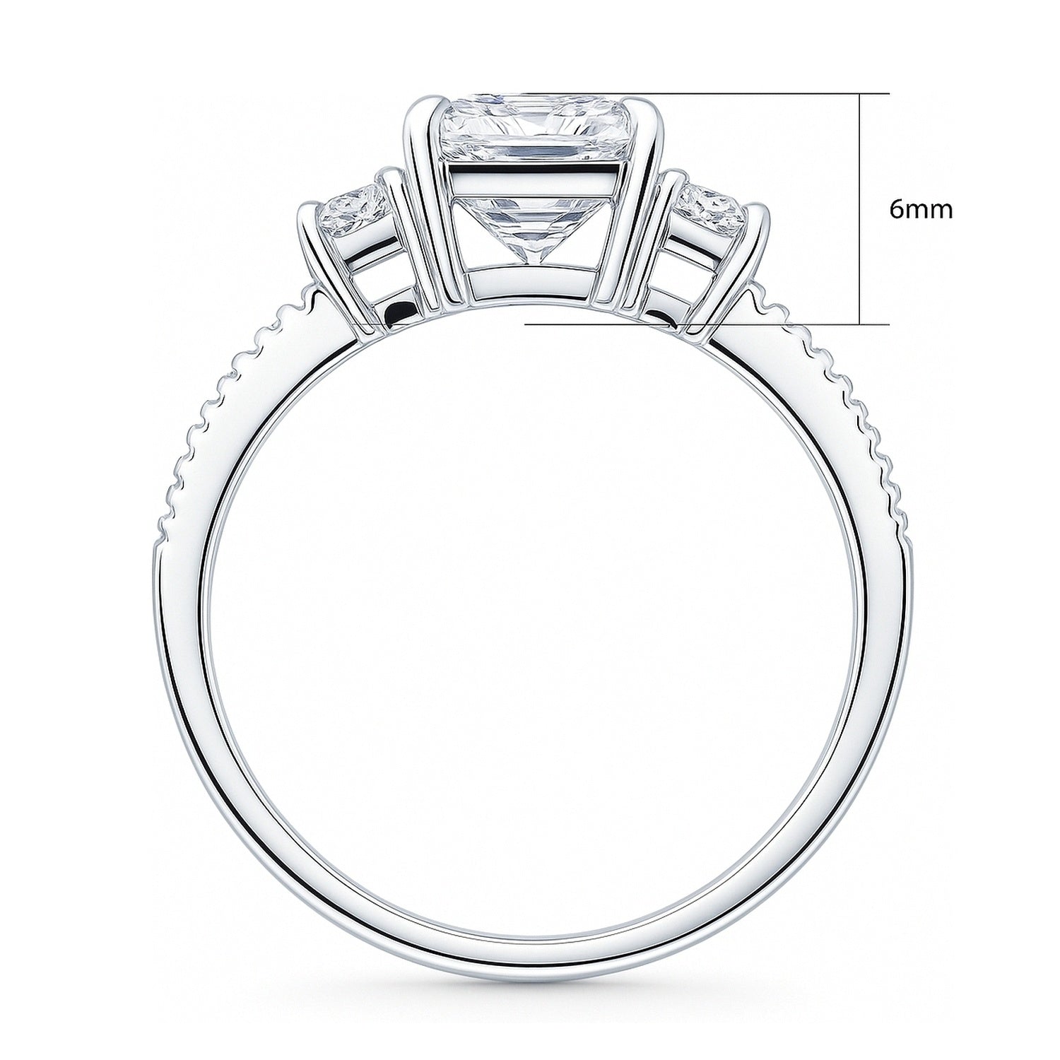 3-Stone 2.1ct Emerald Cut CZ Ring in Sterling Silver, 8 of 10
