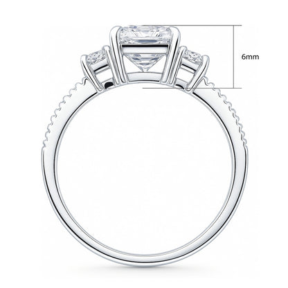 3-Stone 2.1ct Emerald Cut CZ Ring in Sterling Silver