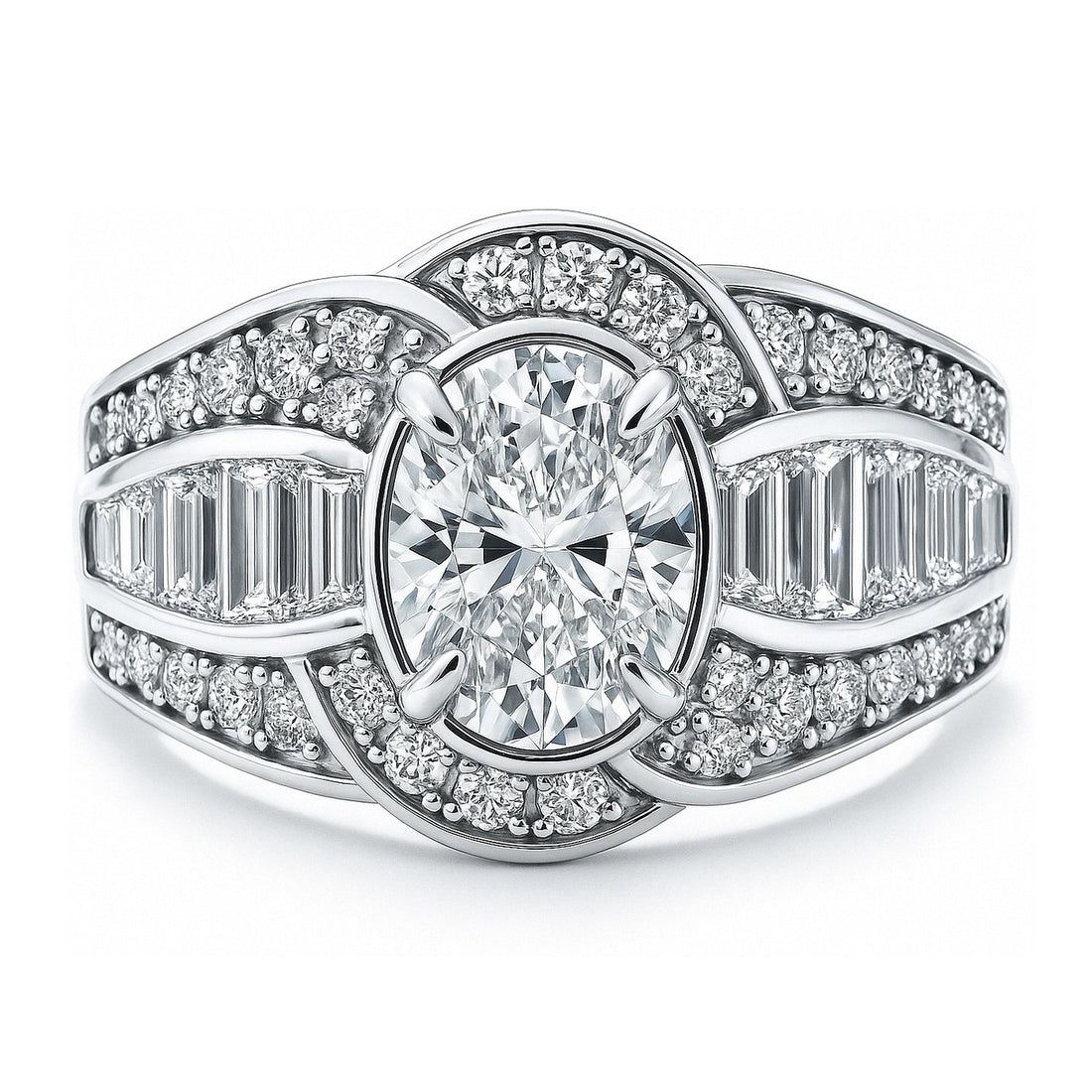 Halo Woven Art Deco Oval CZ Ring in Sterling Silver