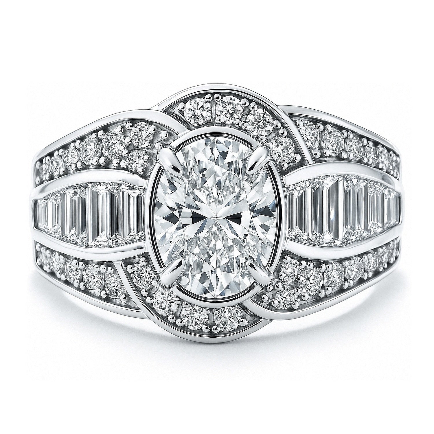 Halo Woven Art Deco Oval CZ Ring in Sterling Silver, 1 of 9