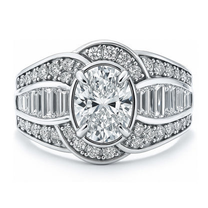 Halo Woven Art Deco Oval CZ Ring in Sterling Silver