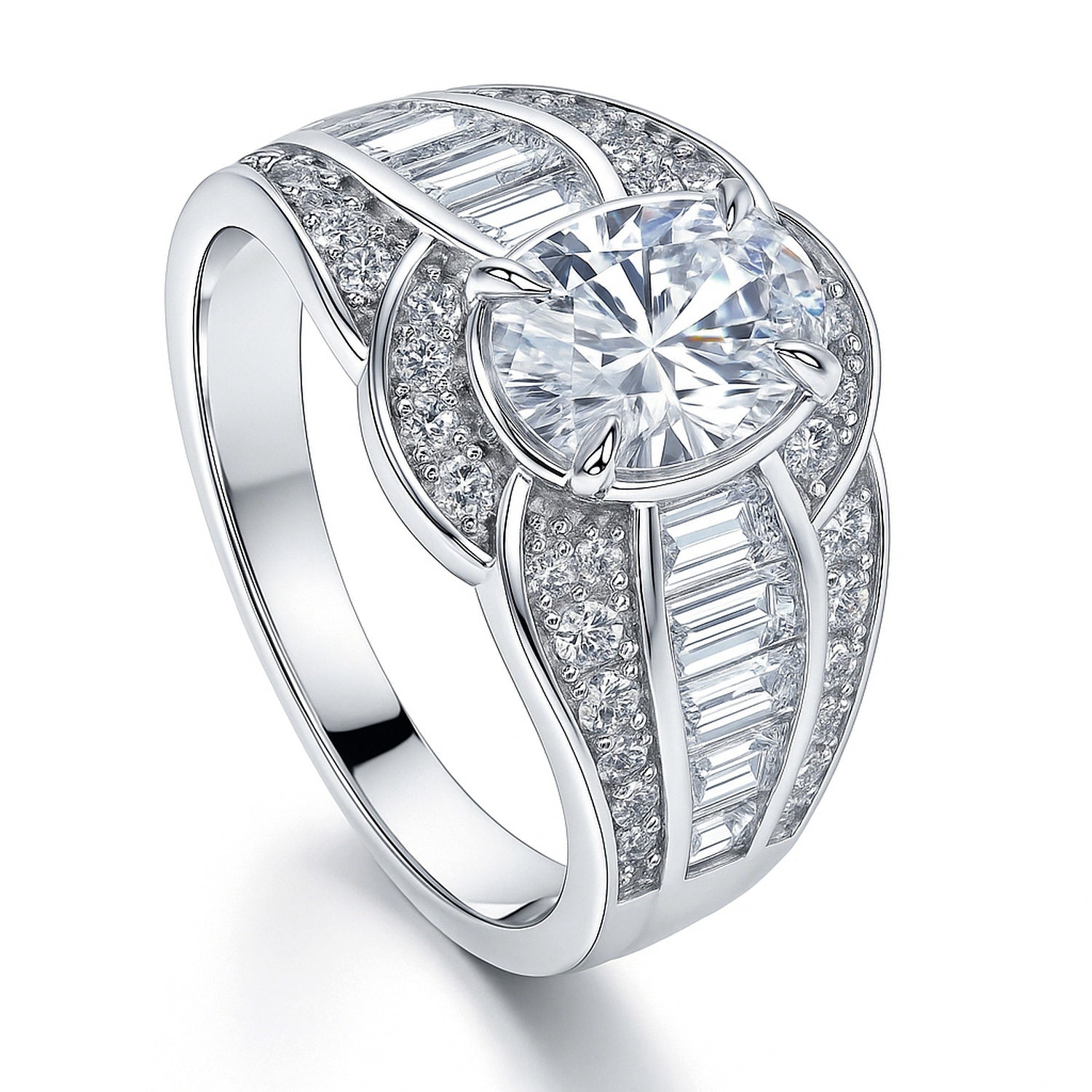 Halo Woven Art Deco Oval CZ Ring in Sterling Silver, 4 of 9