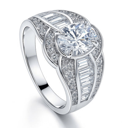Halo Woven Art Deco Oval CZ Ring in Sterling Silver