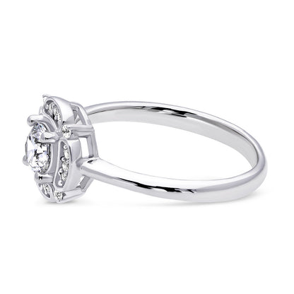 Halo Flower CZ Ring in Sterling Silver