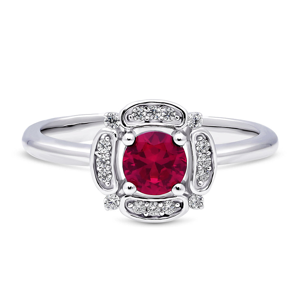 Halo Flower Ruby-Red CZ Ring in Sterling Silver, 1 of 12
