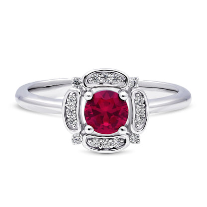 Halo Flower Ruby-Red CZ Ring in Sterling Silver